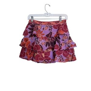 Farm Rio Skirt Womens Small Purple Red Floral‎ Tiered Ruffle Boho Mini Lined